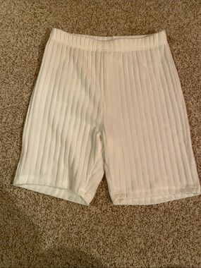 Ribbed High-Waist White Bike Shorts